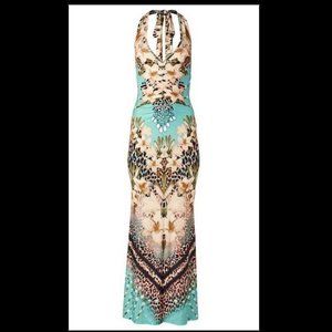 Venus Halter Maxi Dress Leopard Lillies 1X